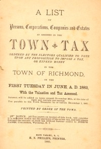 Title Page, Town of Richmond 1883 Tax Book