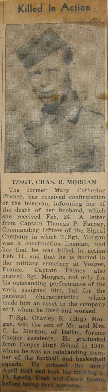 Killed in Action T/Sgt. Charles R. Morgan