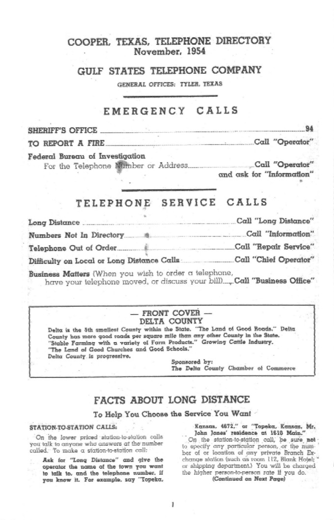Important Telephone Numbers